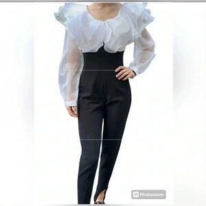 Vintage RARE organza Jumpsuit. Xs-S ruffle stirrup bottom unique Christmas Xmas